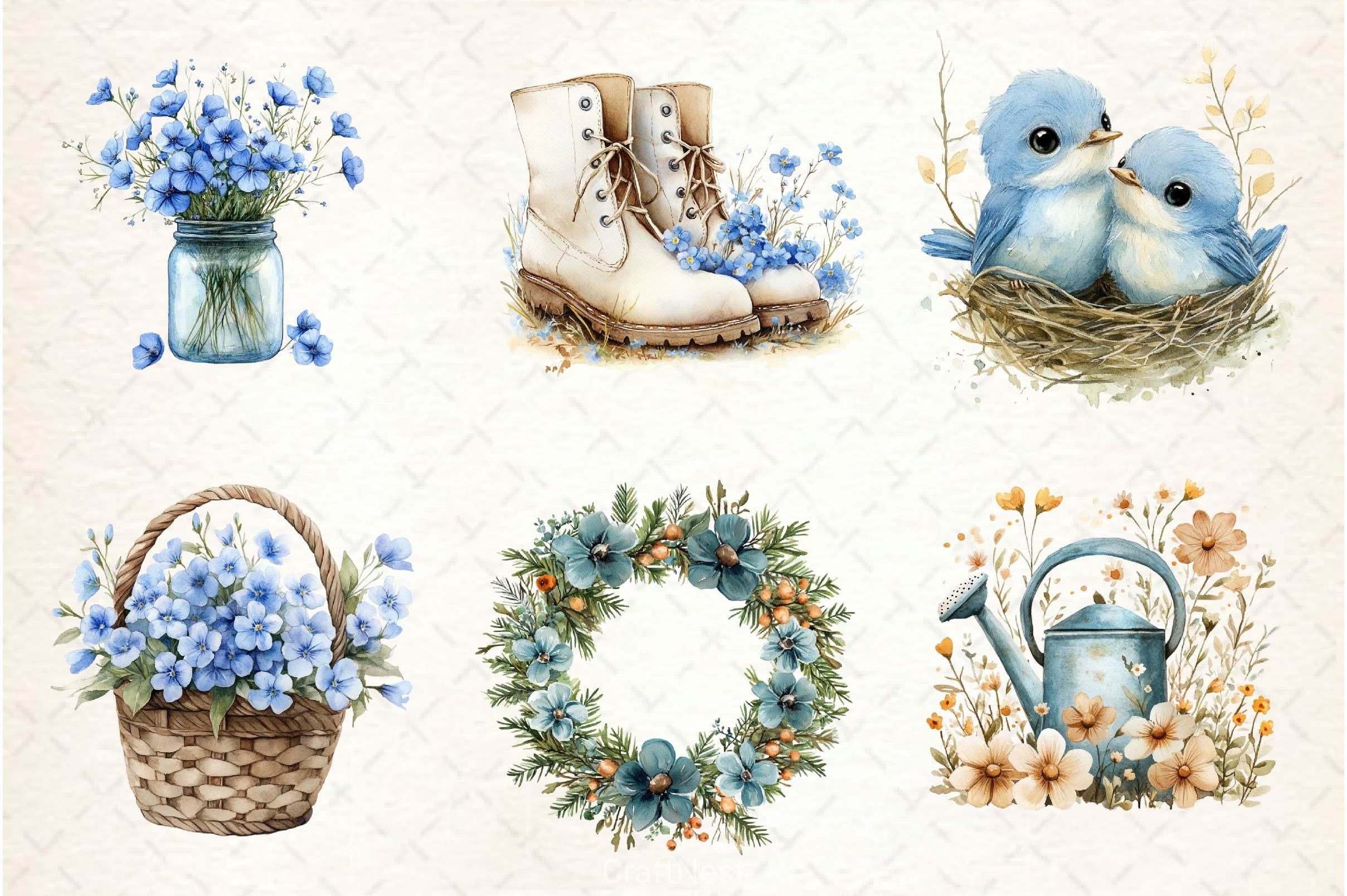 Spring Neutral Blue Clipart Bundle - CraftNest - Digital Crafting and Art