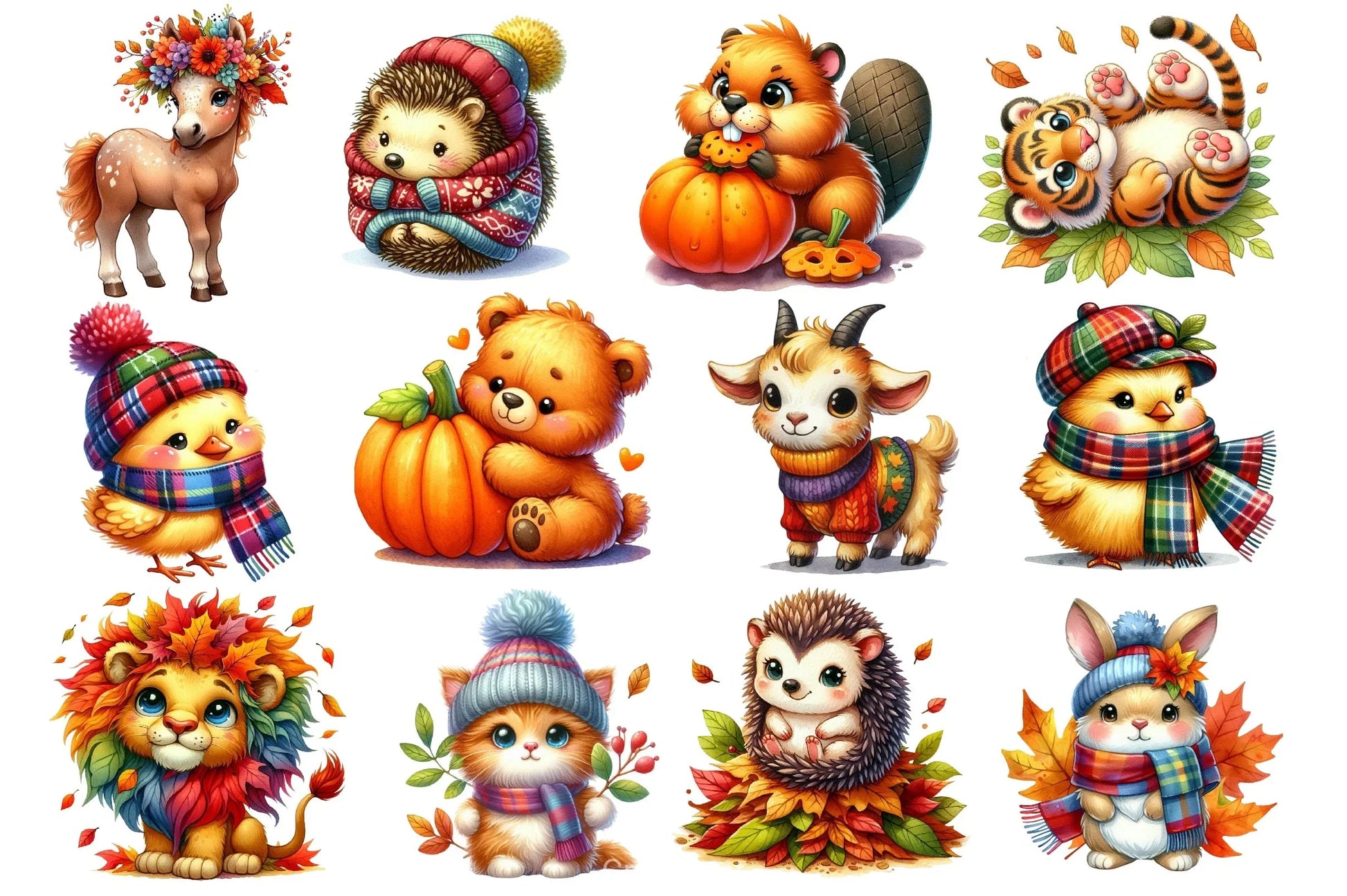 Autumn Cute Animals Clipart Bundle - CraftNest - Digital Crafting and Art