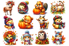 Autumn Cute Animals Clipart Bundle - CraftNest - Digital Crafting and Art
