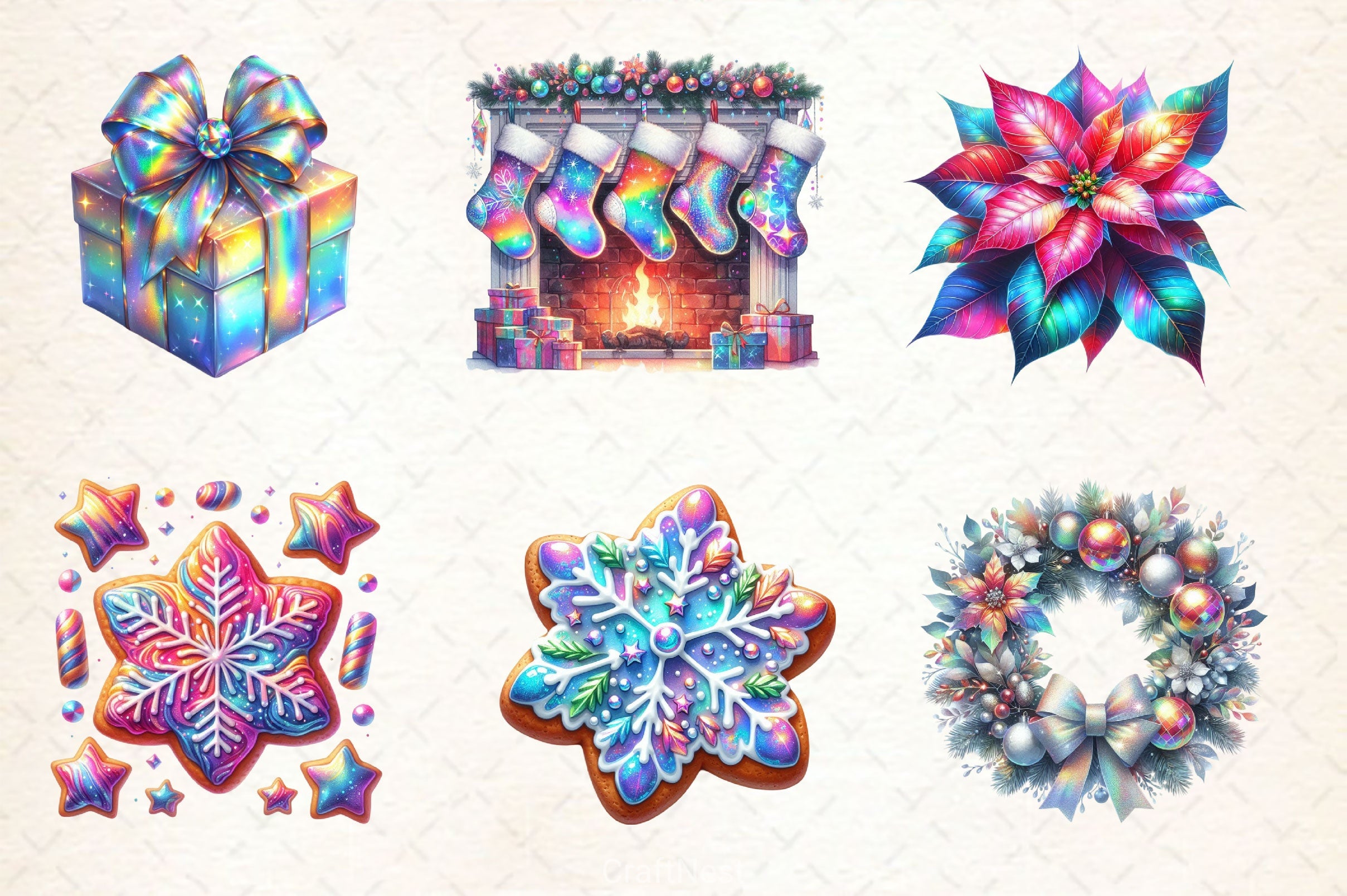 Holographic Christmas Clipart Bundle 5 - CraftNest - Digital Crafting and Art