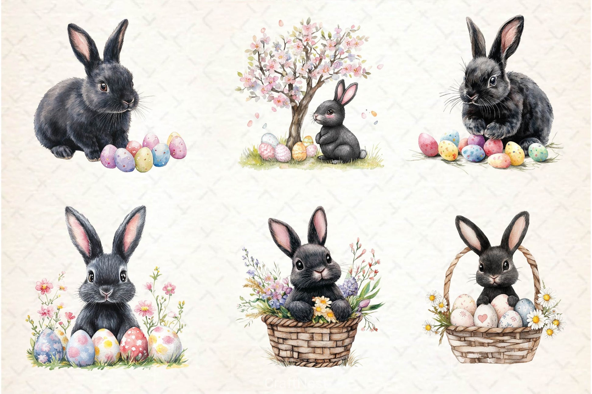 Cute Black Easter Bunny Clipart Bundle 2 - CraftNest - Digital Crafting and Art