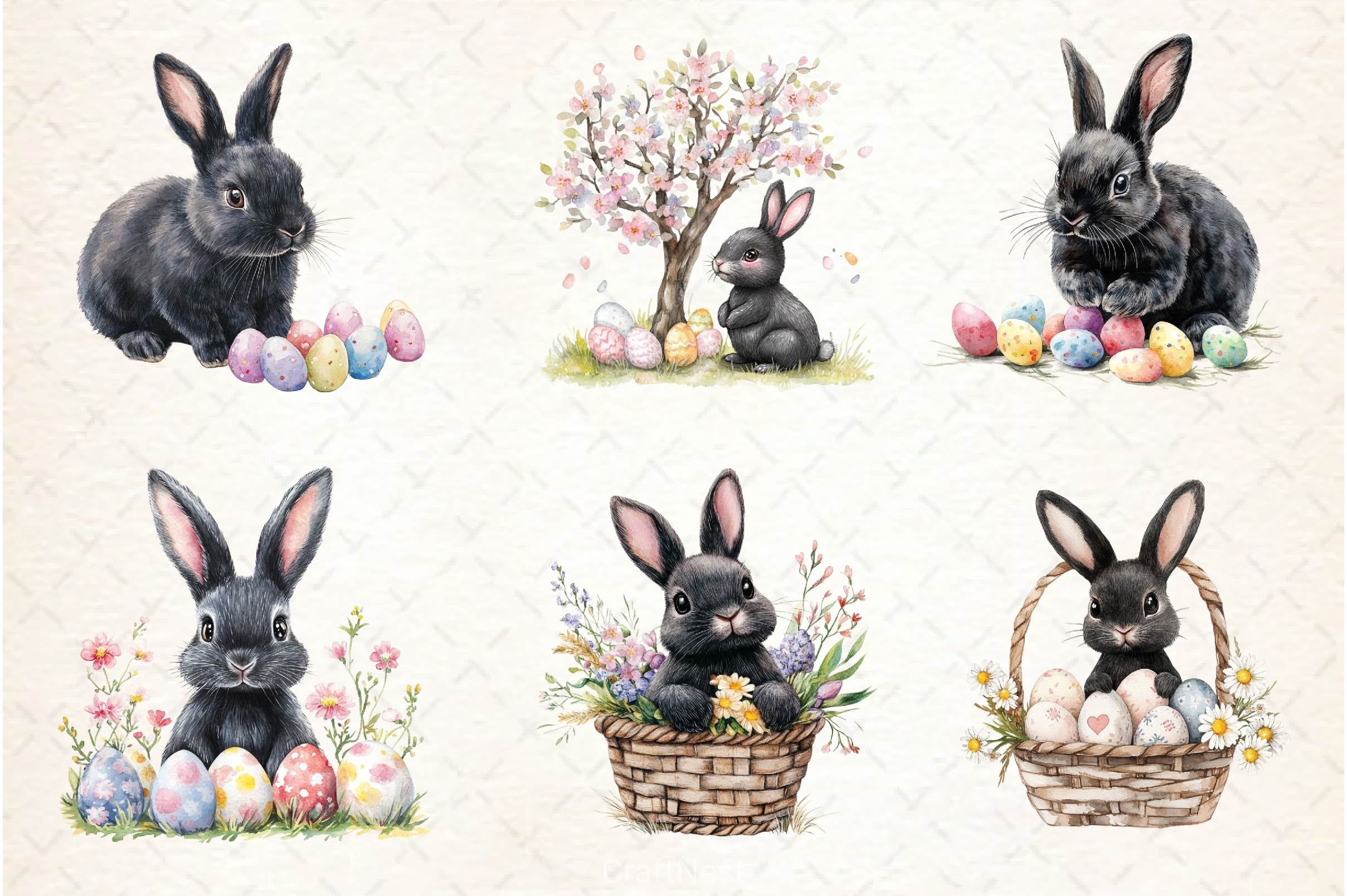 Cute Black Easter Bunny Clipart Bundle 2 - CraftNest - Digital Crafting and Art