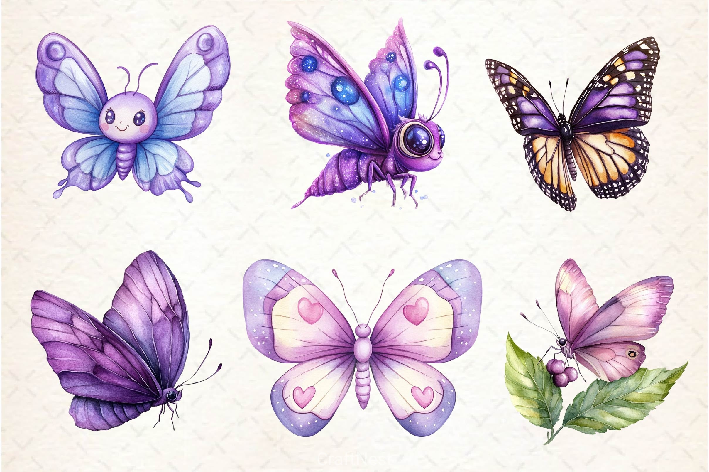 Pastel Purple Butterflies Clipart Bundle - CraftNest - Digital Crafting and Art