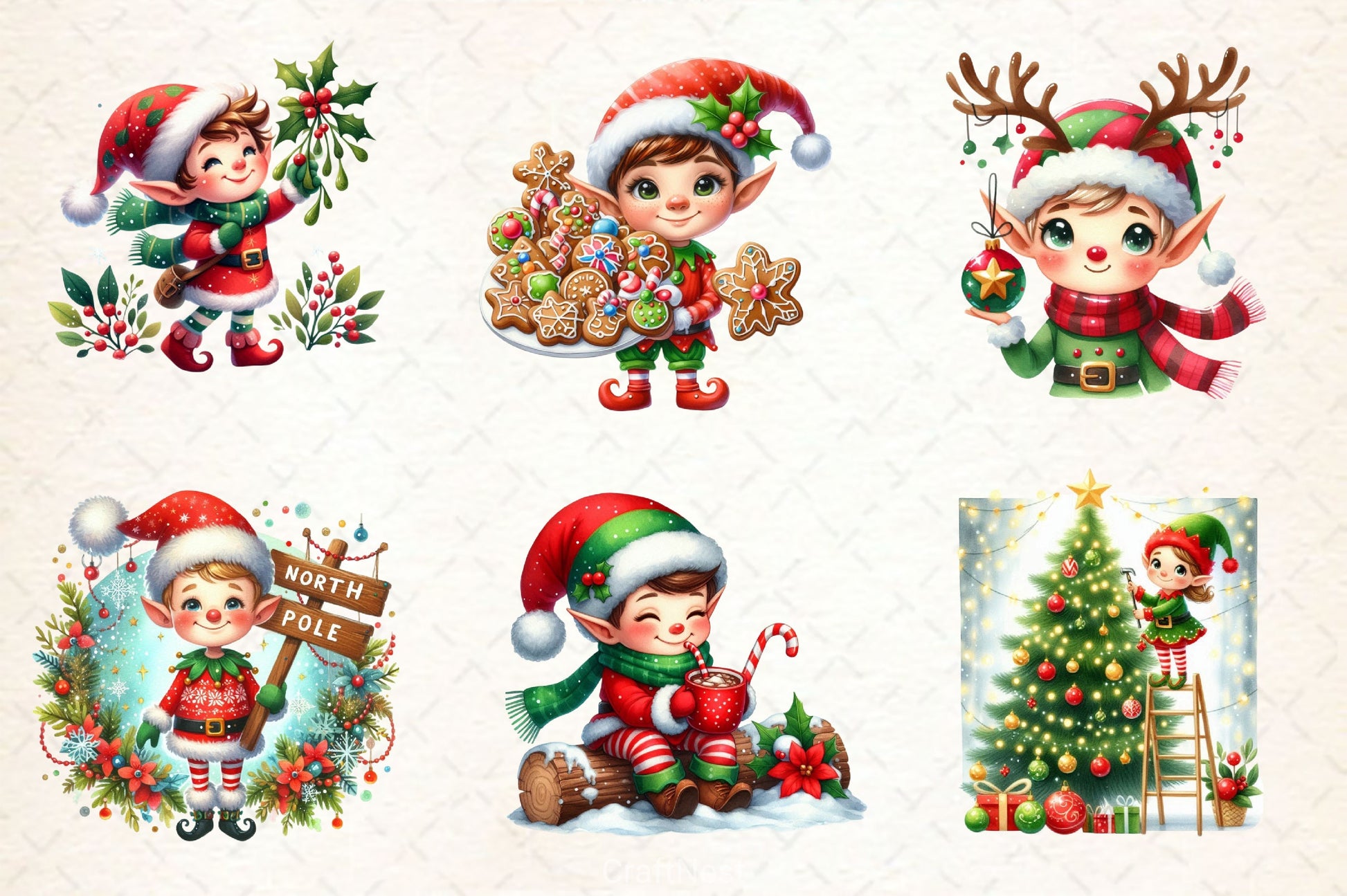 Festive Elf Clipart Bundle - CraftNest - Digital Crafting and Art