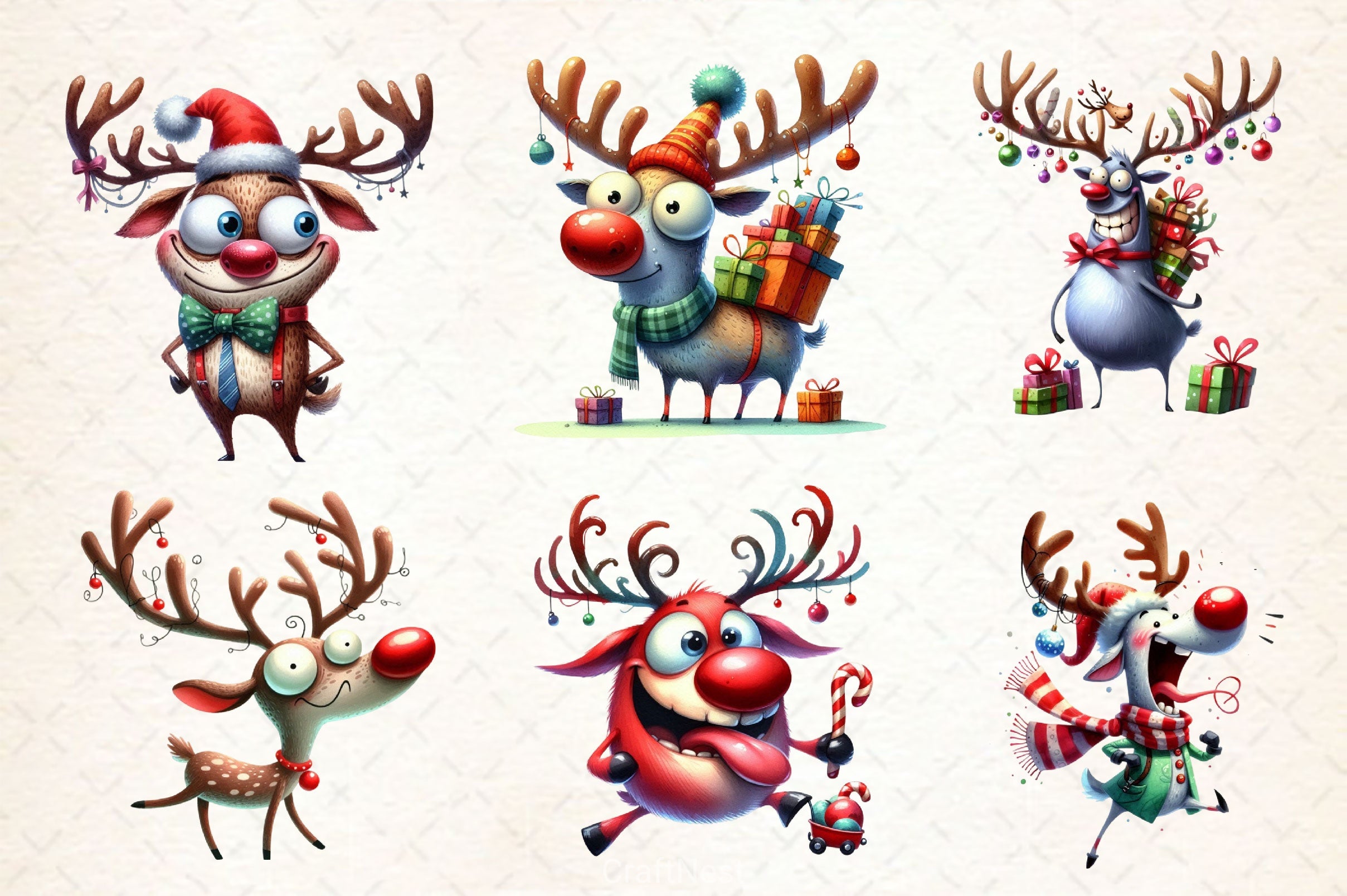 Funny Christmas Deer Clipart Bundle 2 - CraftNest - Digital Crafting and Art