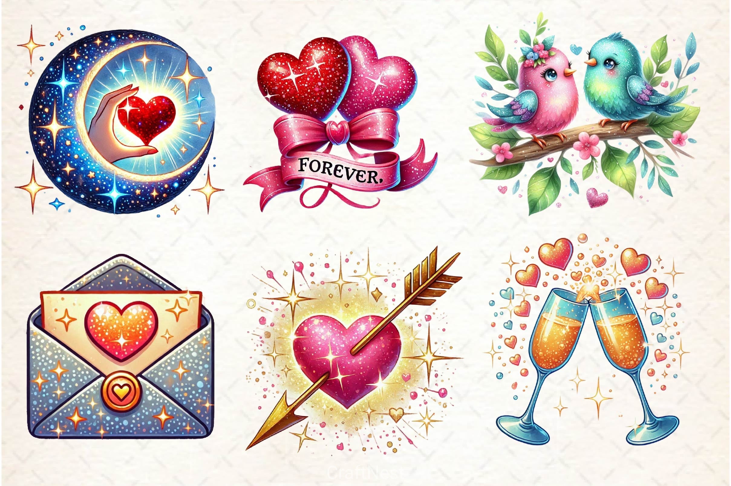 Glittery Valentine Clipart Bundle 3 - CraftNest - Digital Crafting and Art