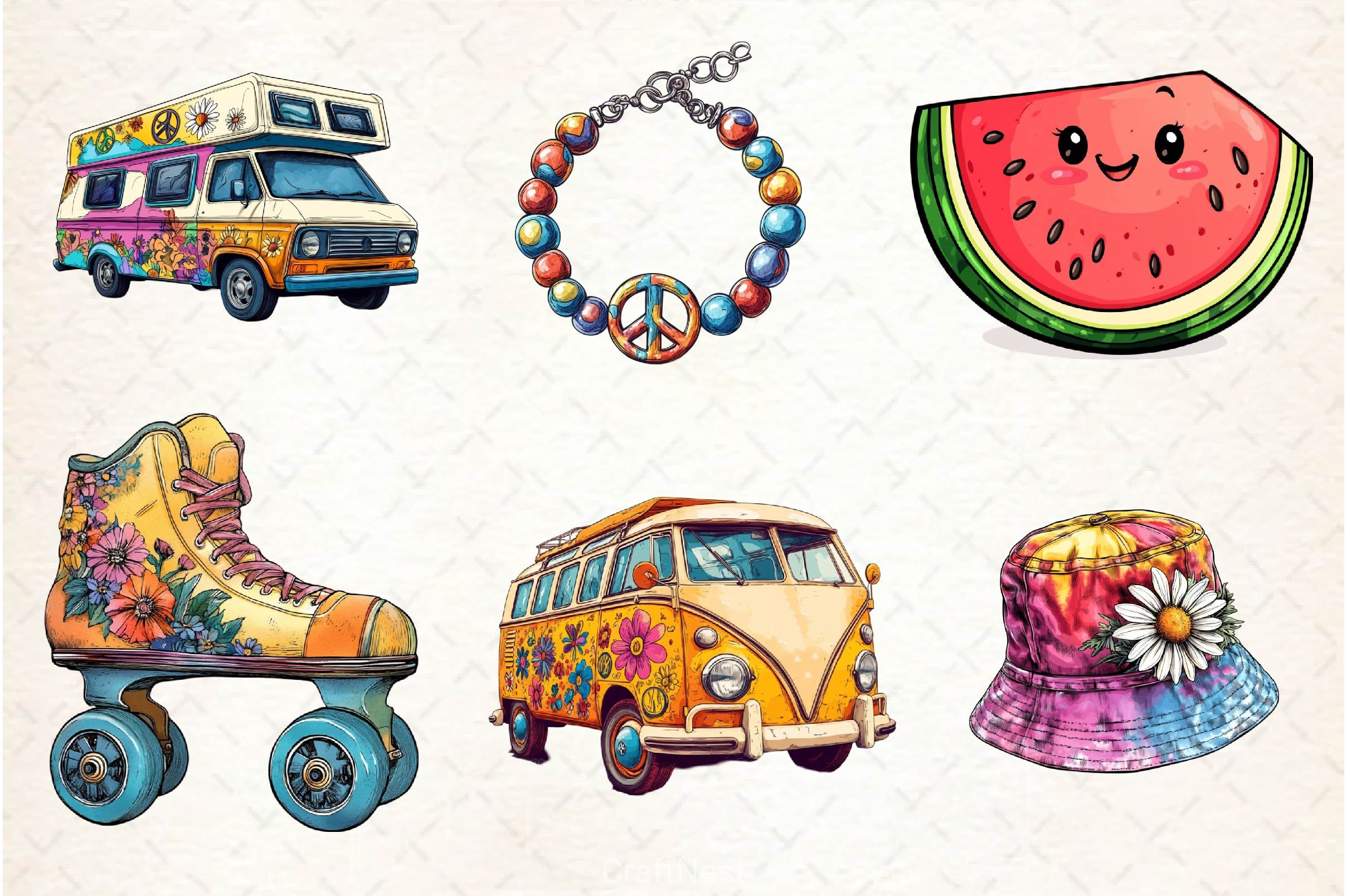 Retro Groovy Summer Clipart Bundle 3 - CraftNest - Digital Crafting and Art