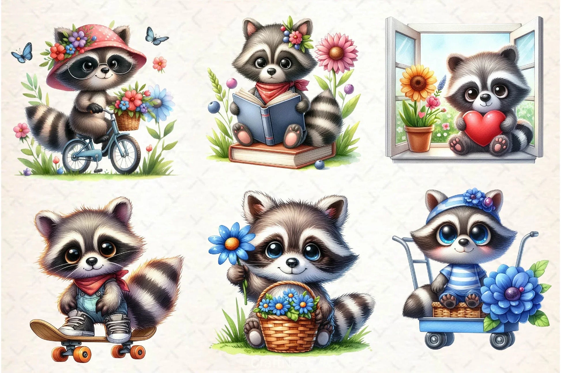Spring Cute Raccoon Clipart Bundle - CraftNest - Digital Crafting and Art