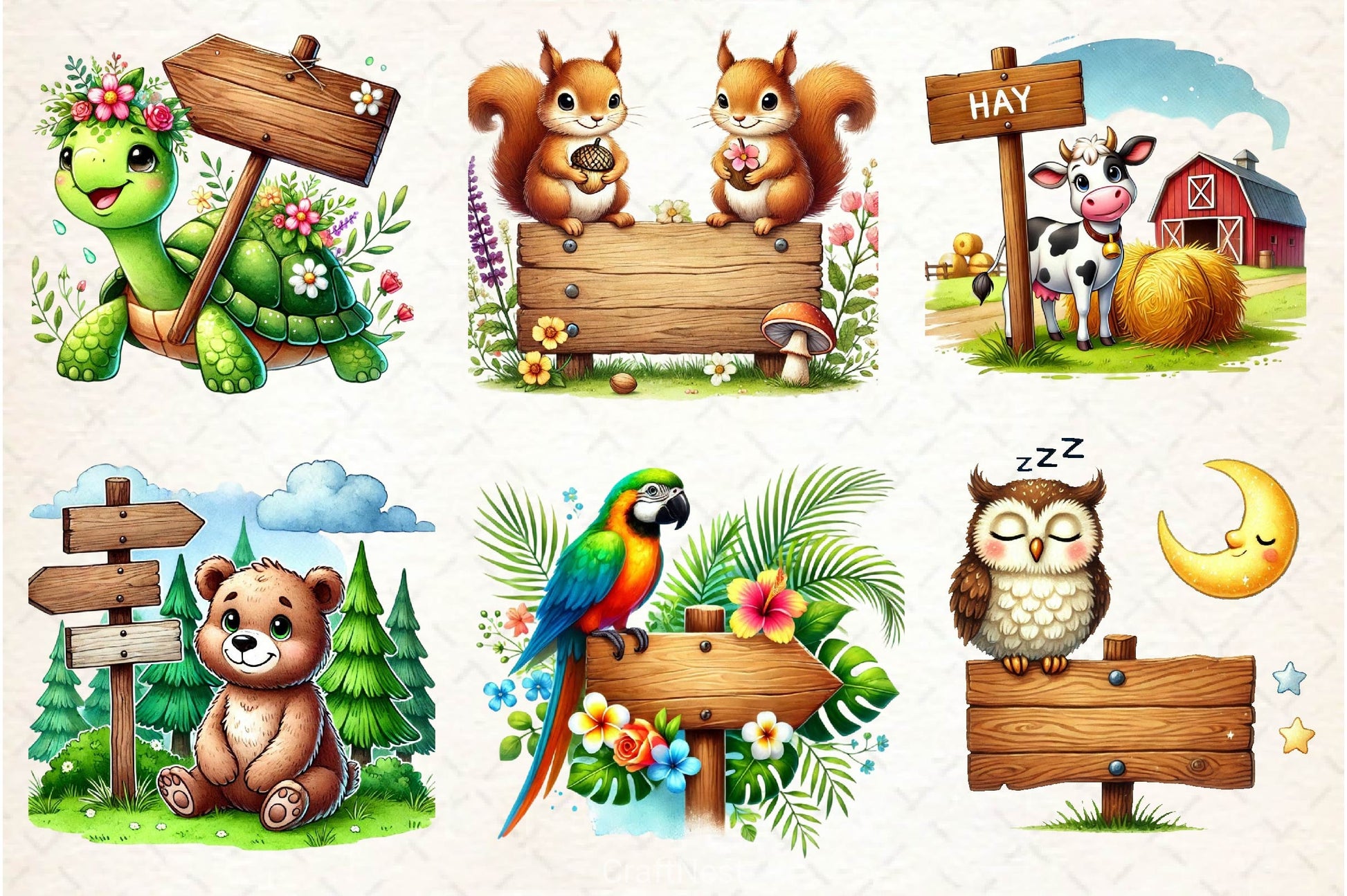 Animals With Wooden Signs Clipart Bundle - CraftNest - Digital Crafting and Art
