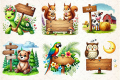 Animals With Wooden Signs Clipart Bundle - CraftNest - Digital Crafting and Art