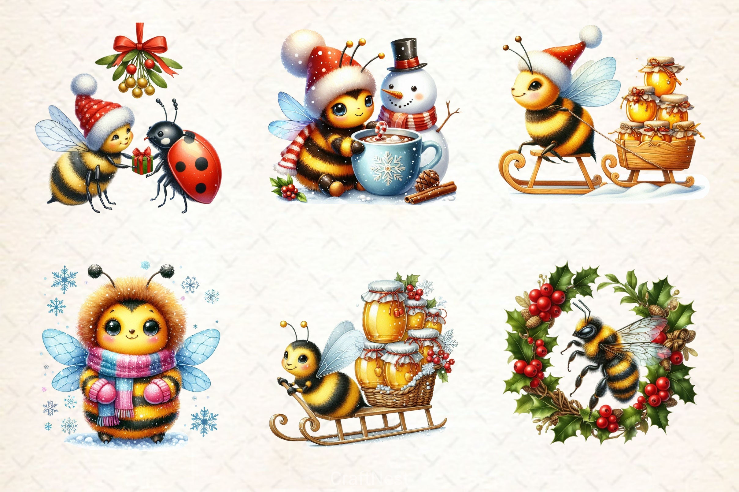 Christmas Bee Clipart Bundle - CraftNest - Digital Crafting and Art