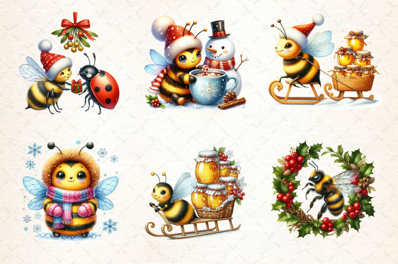 Christmas Bee Clipart Bundle - CraftNest - Digital Crafting and Art