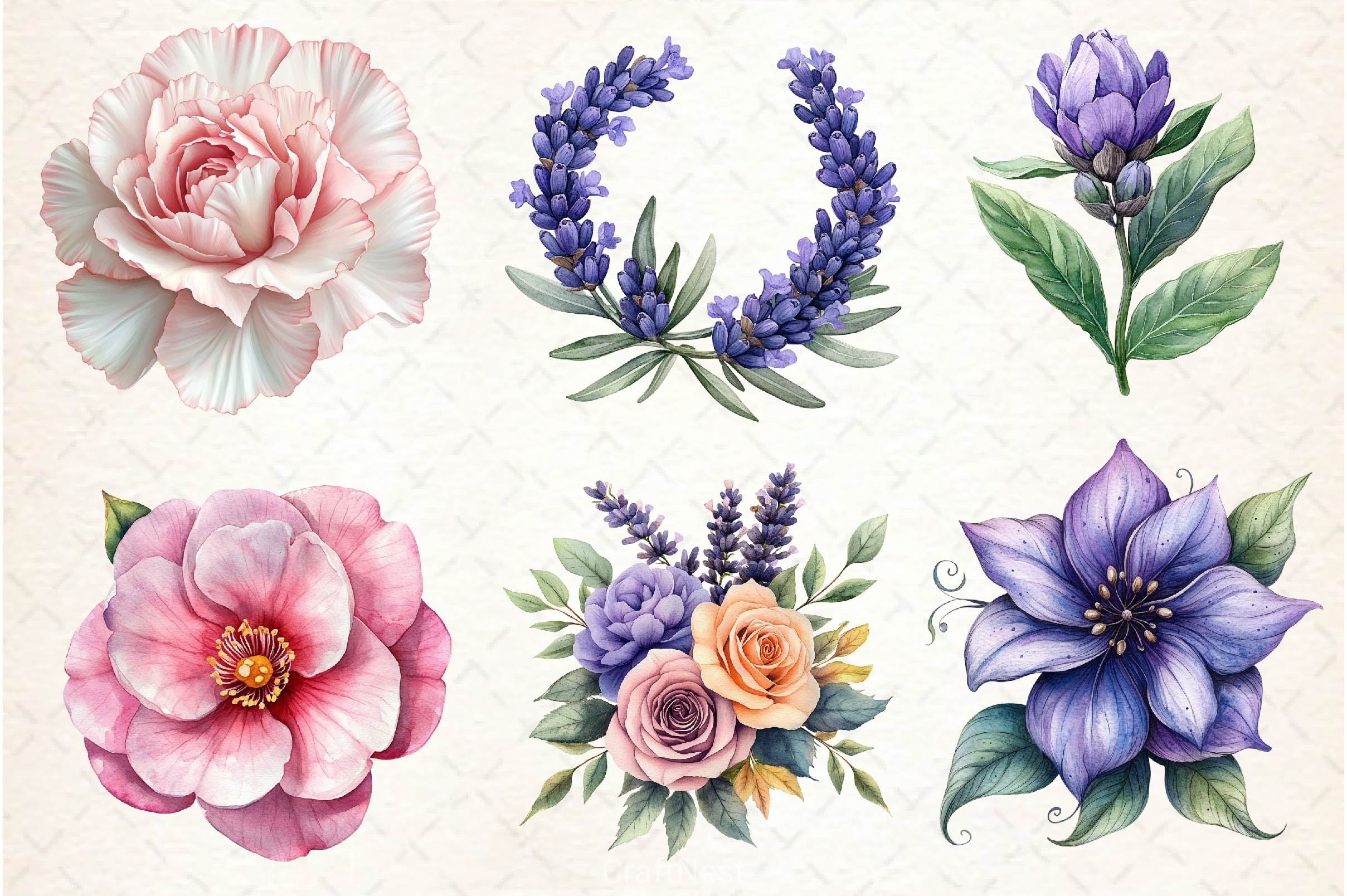 Lavender Pink Flowers Clipart Bundle - CraftNest - Digital Crafting and Art