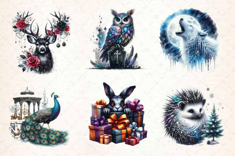Christmas Gothic Animals Clipart Bundle 2 - CraftNest - Digital Crafting and Art