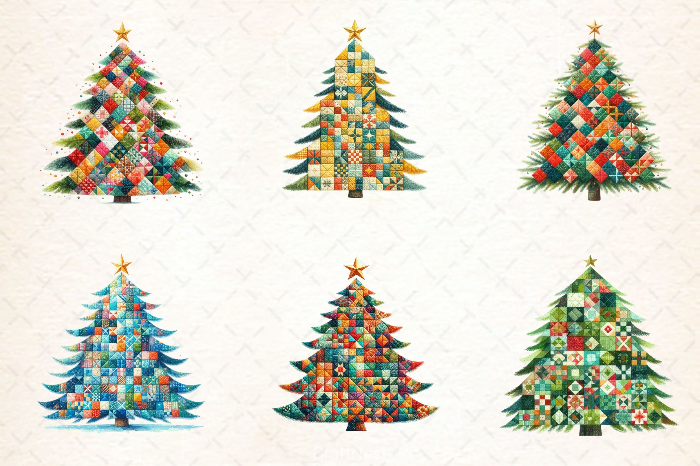 Quilted Christmas Tree Border Clipart Bundle 2 - CraftNest - Digital Crafting and Art