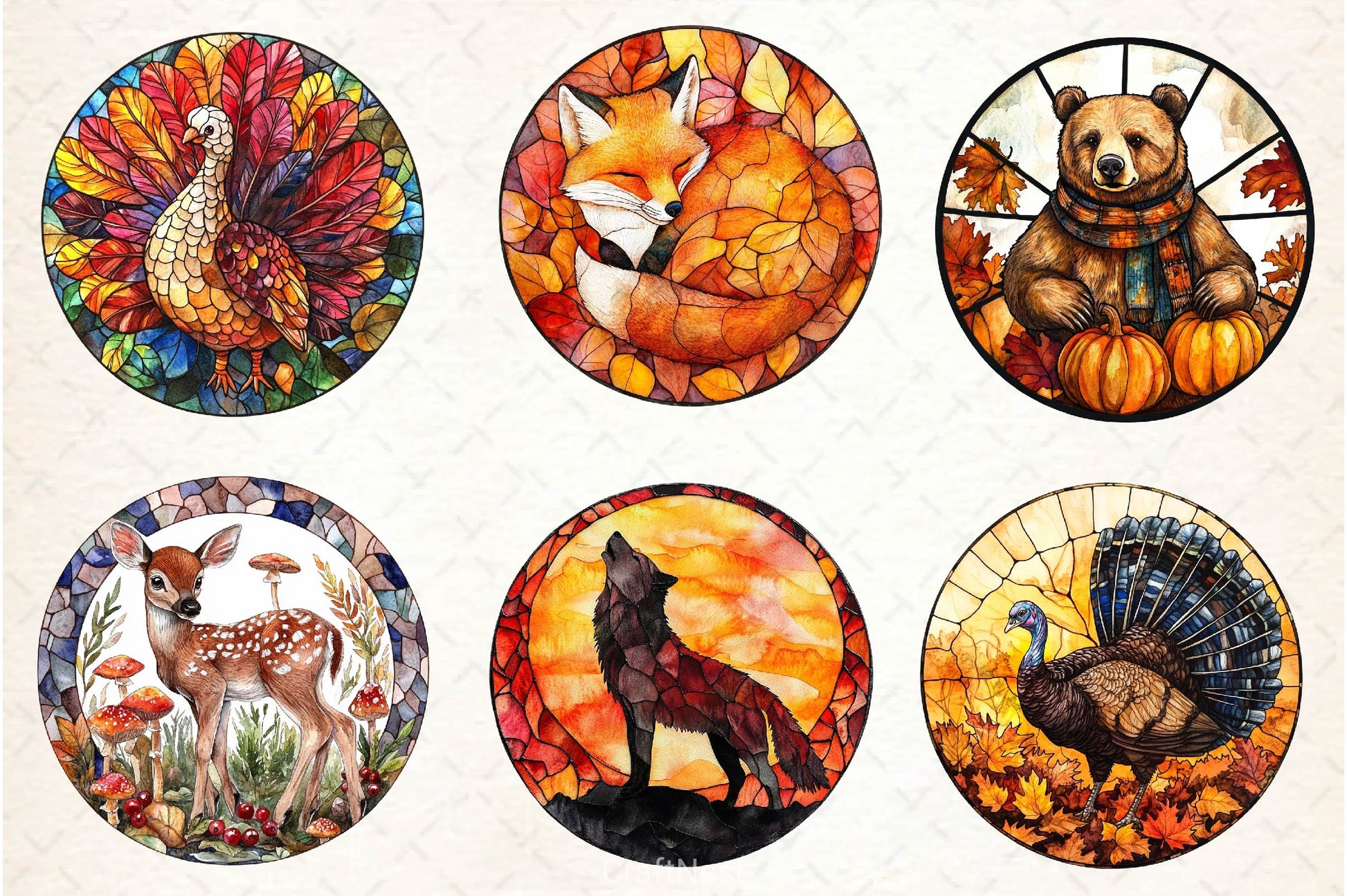 Stained Glass Autumn Animals Clipart Bundle - CraftNest - Digital Crafting and Art