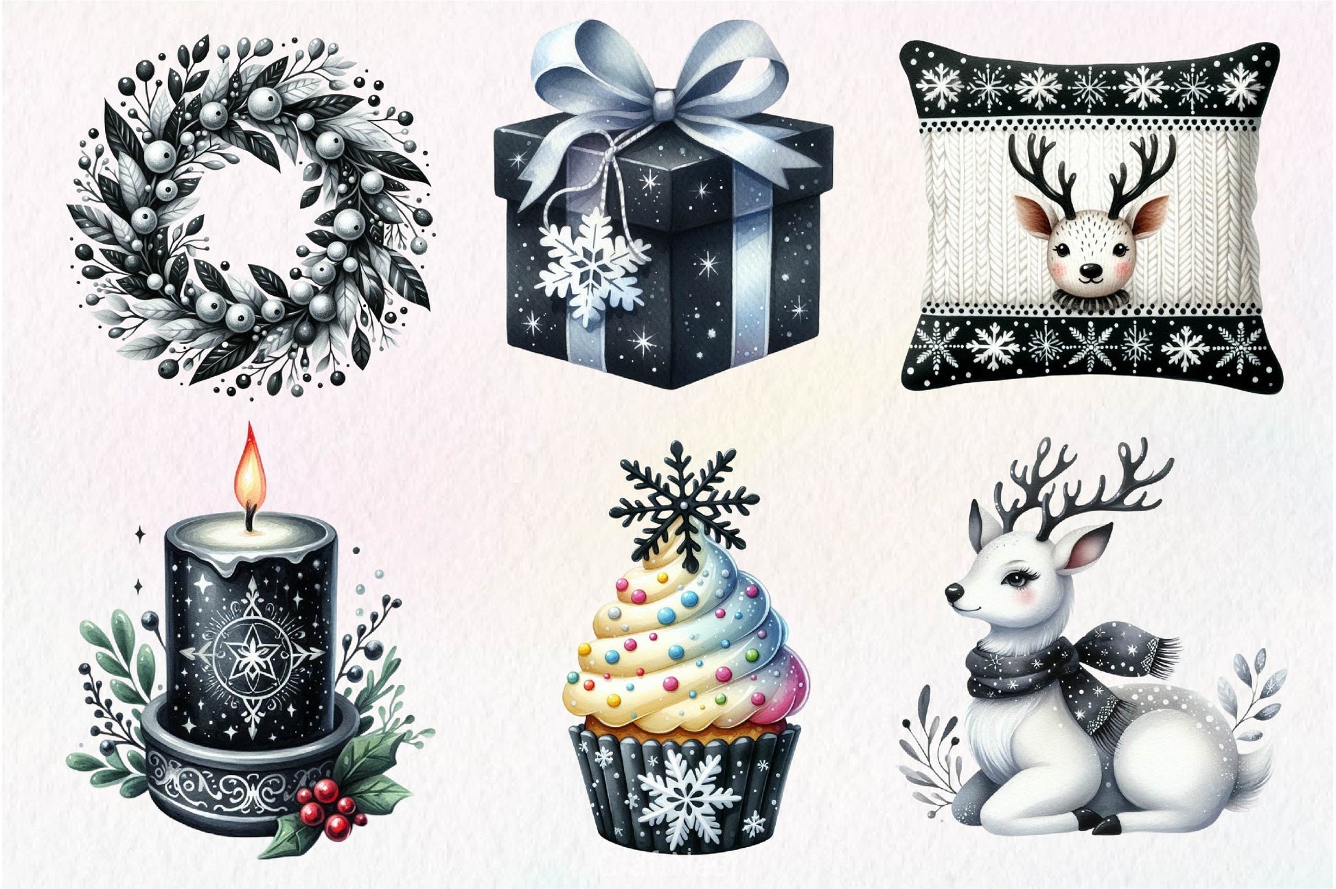 Black And White Christmas Clipart Bundle 2 - CraftNest - Digital Crafting and Art