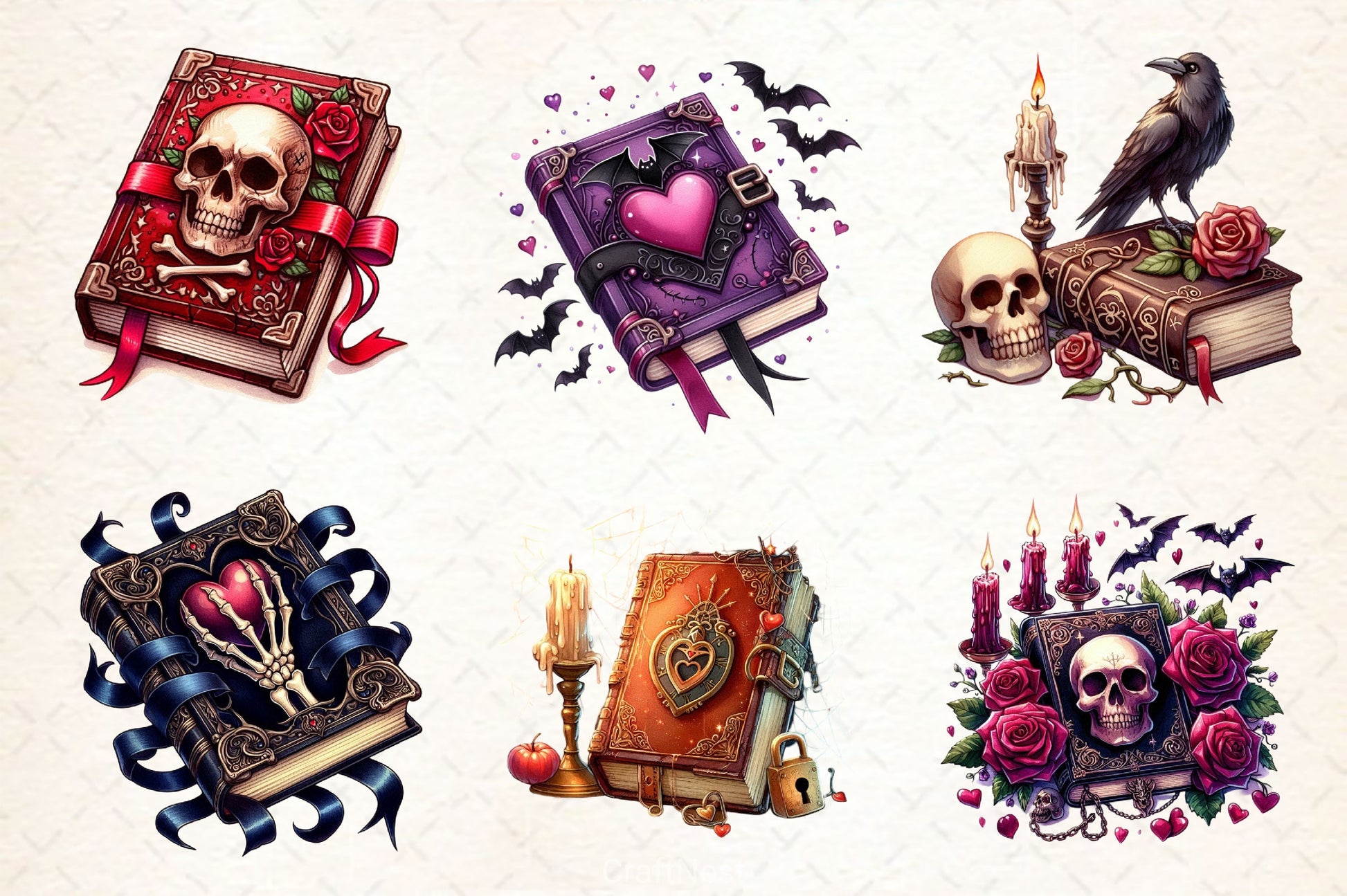 Gothic Valentine's Day Books Clipart Bundle 1 - CraftNest - Digital Crafting and Art