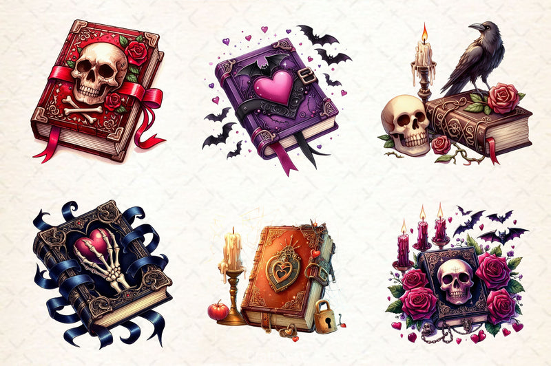 Gothic Valentine's Day Books Clipart Bundle 1 - CraftNest - Digital Crafting and Art