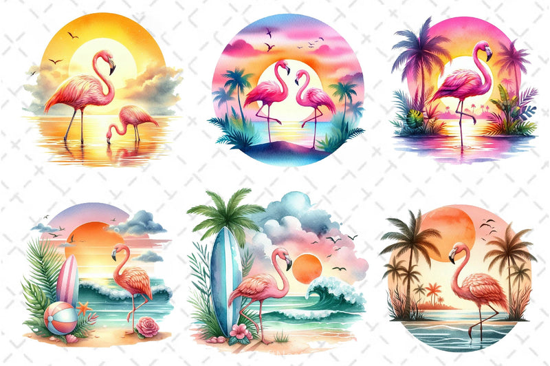 Tropical Sunset Flamingo Clipart Bundle 2 - CraftNest - Digital Crafting and Art