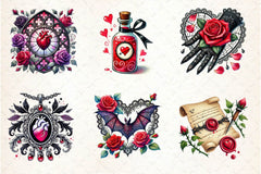 Love Gothic Valentines Day Clipart Bundle - CraftNest - Digital Crafting and Art