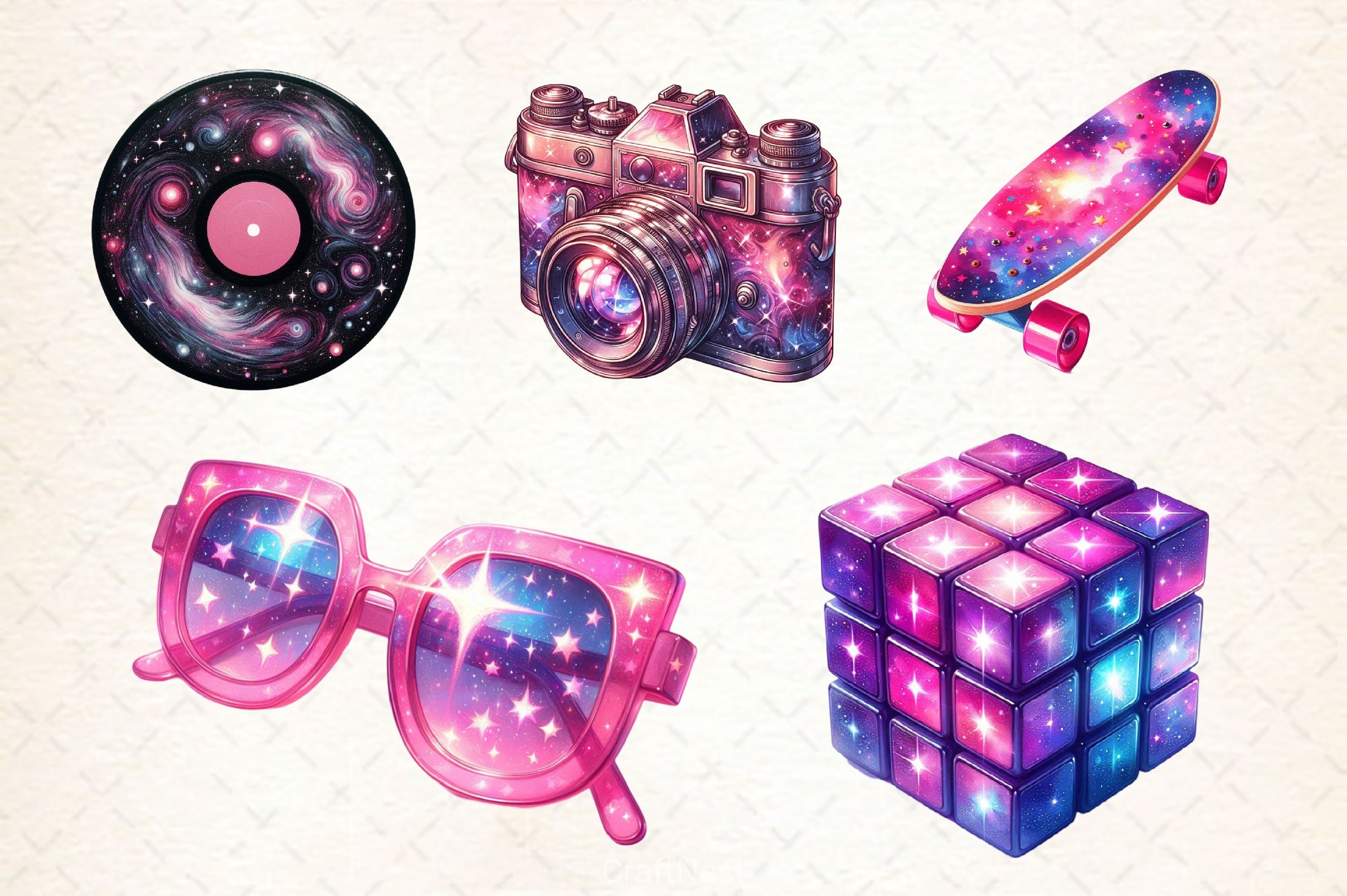 Neon Retro Pink Elements Clipart Bundle 2 - CraftNest - Digital Crafting and Art