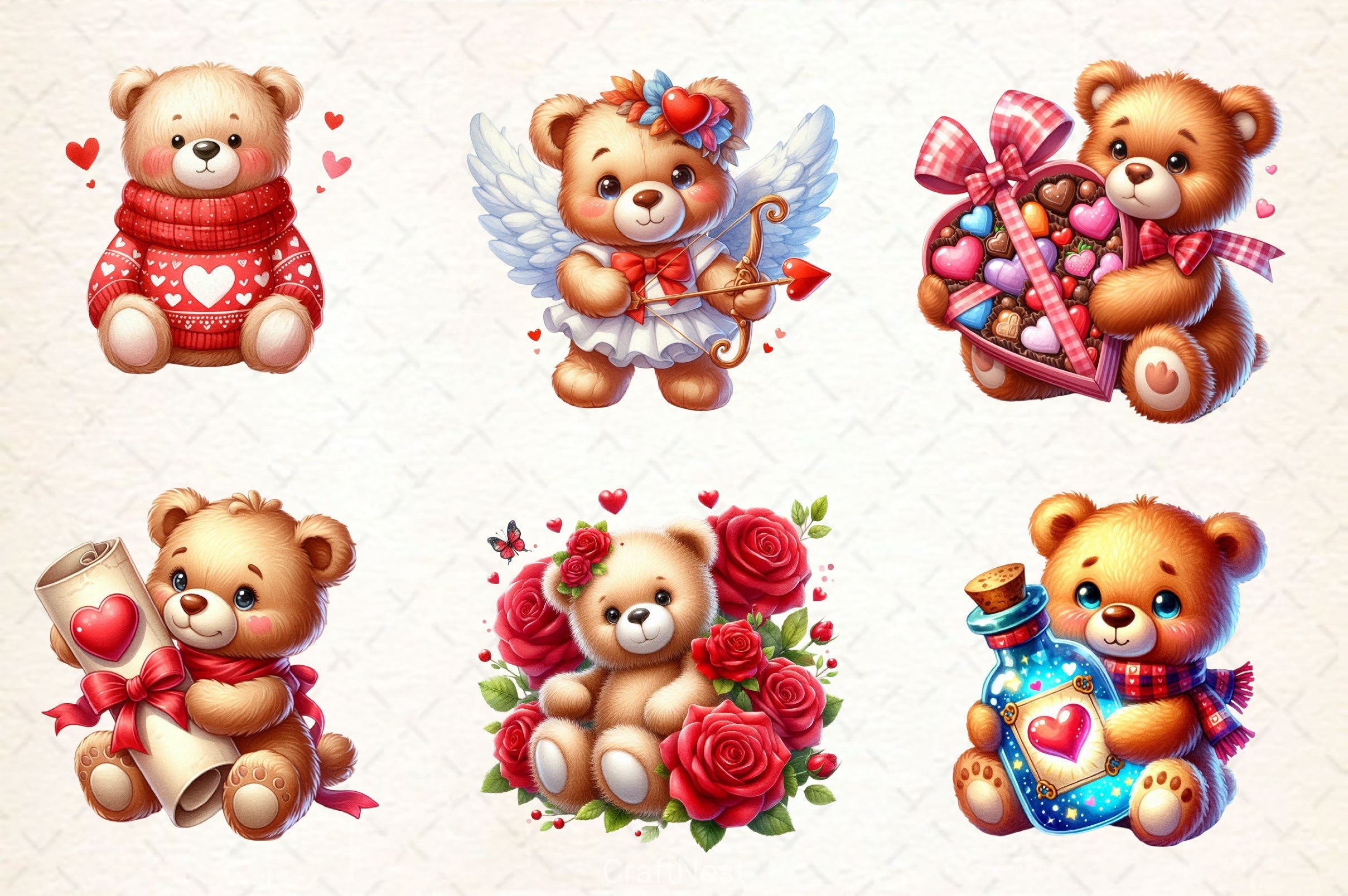 Valentines Day Teddy Bears Clipart Bundle 2 - CraftNest - Digital Crafting and Art
