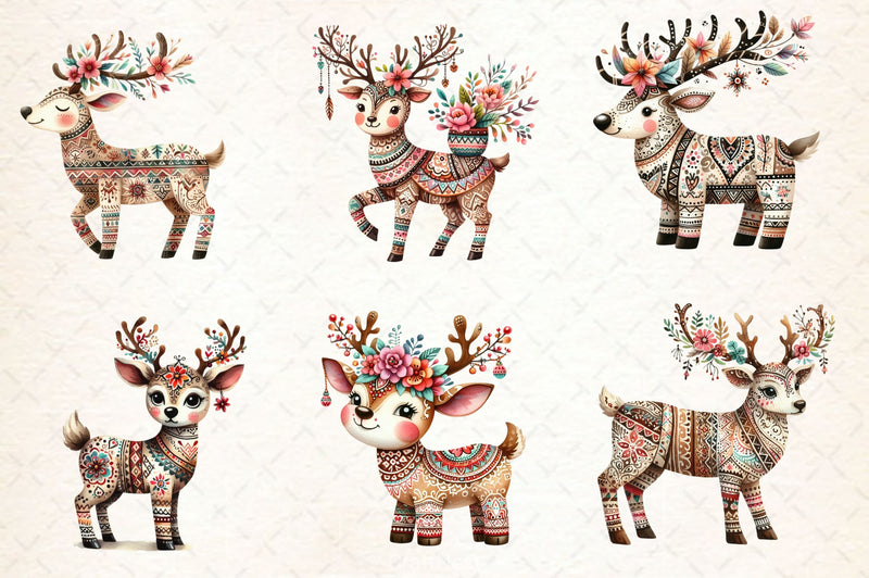 Christmas Boho Reindeer Clipart Bundle - CraftNest - Digital Crafting and Art