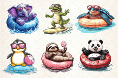 Summer Animals On Float Clipart Bundle 7 - CraftNest - Digital Crafting and Art