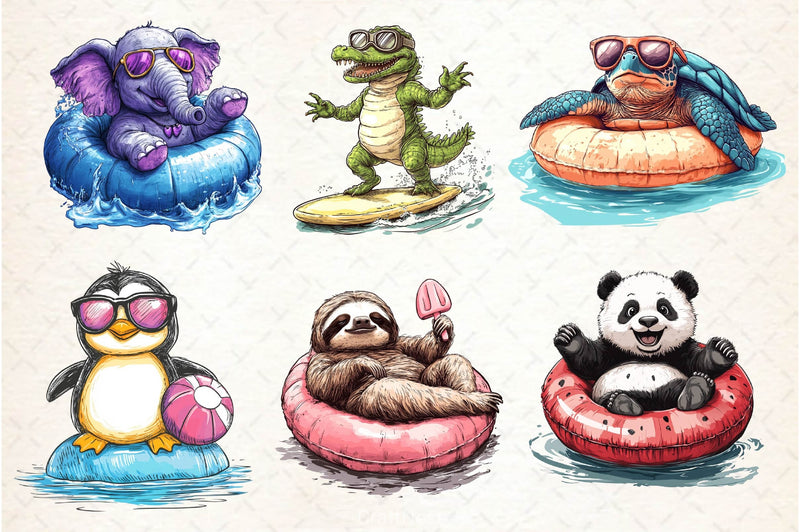 Summer Animals On Float Clipart Bundle 7 - CraftNest - Digital Crafting and Art