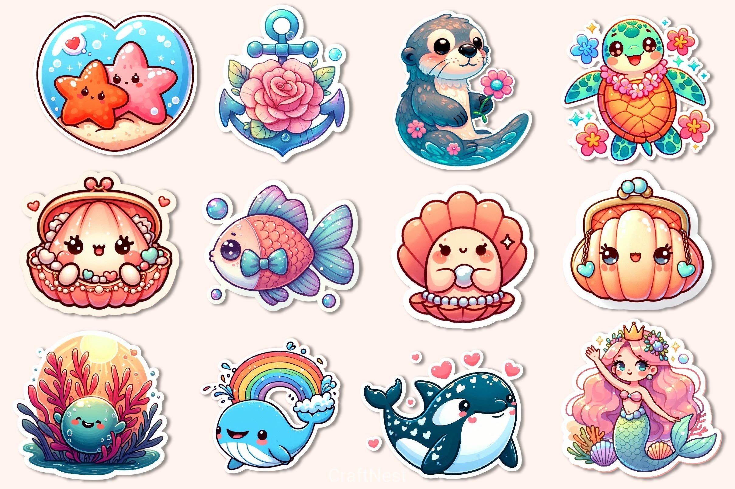 Kawaii Under The Sea Clipart Bundle - CraftNest - Digital Crafting and Art