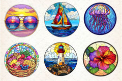 Round Stained Glass Summer Clipart Bundle 4 - CraftNest - Digital Crafting and Art
