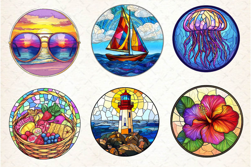 Round Stained Glass Summer Clipart Bundle 4 - CraftNest - Digital Crafting and Art