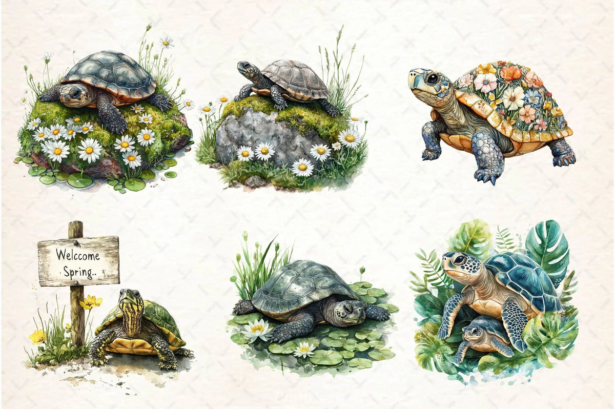 Spring Art Turtles Spring Turtles Garden Clipart Bundle