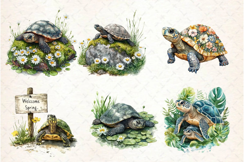 Spring Turtles Garden Clipart Bundle - CraftNest - Digital Crafting and Art