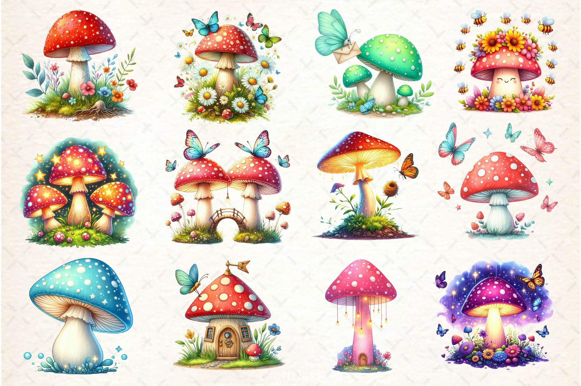 Spring Magical Mushrooms Clipart Bundle 2 - CraftNest - Digital Crafting and Art
