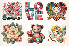Patchwork Valentines Day Clipart Bundle 3 - CraftNest - Digital Crafting and Art