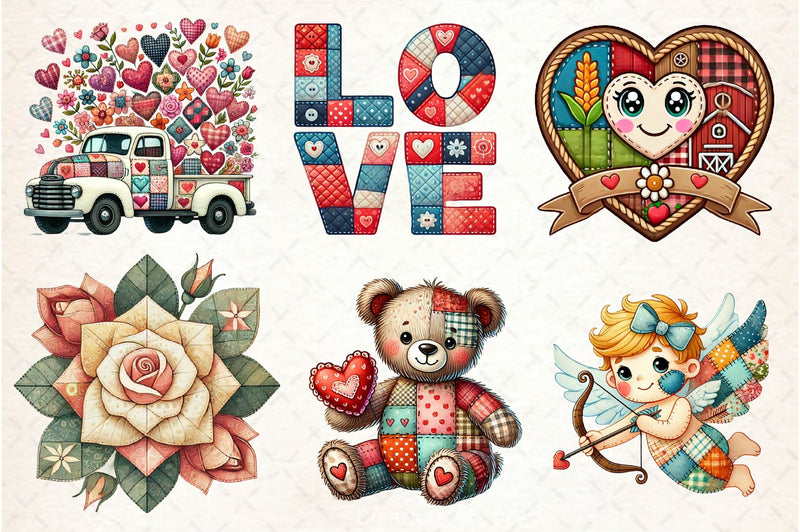 Patchwork Valentines Day Clipart Bundle 3 - CraftNest - Digital Crafting and Art