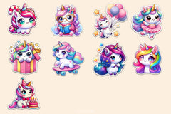 Kawaii Cute Unicorn Stickers Sticker Clipart Bundle - CraftNest - Digital Crafting and Art
