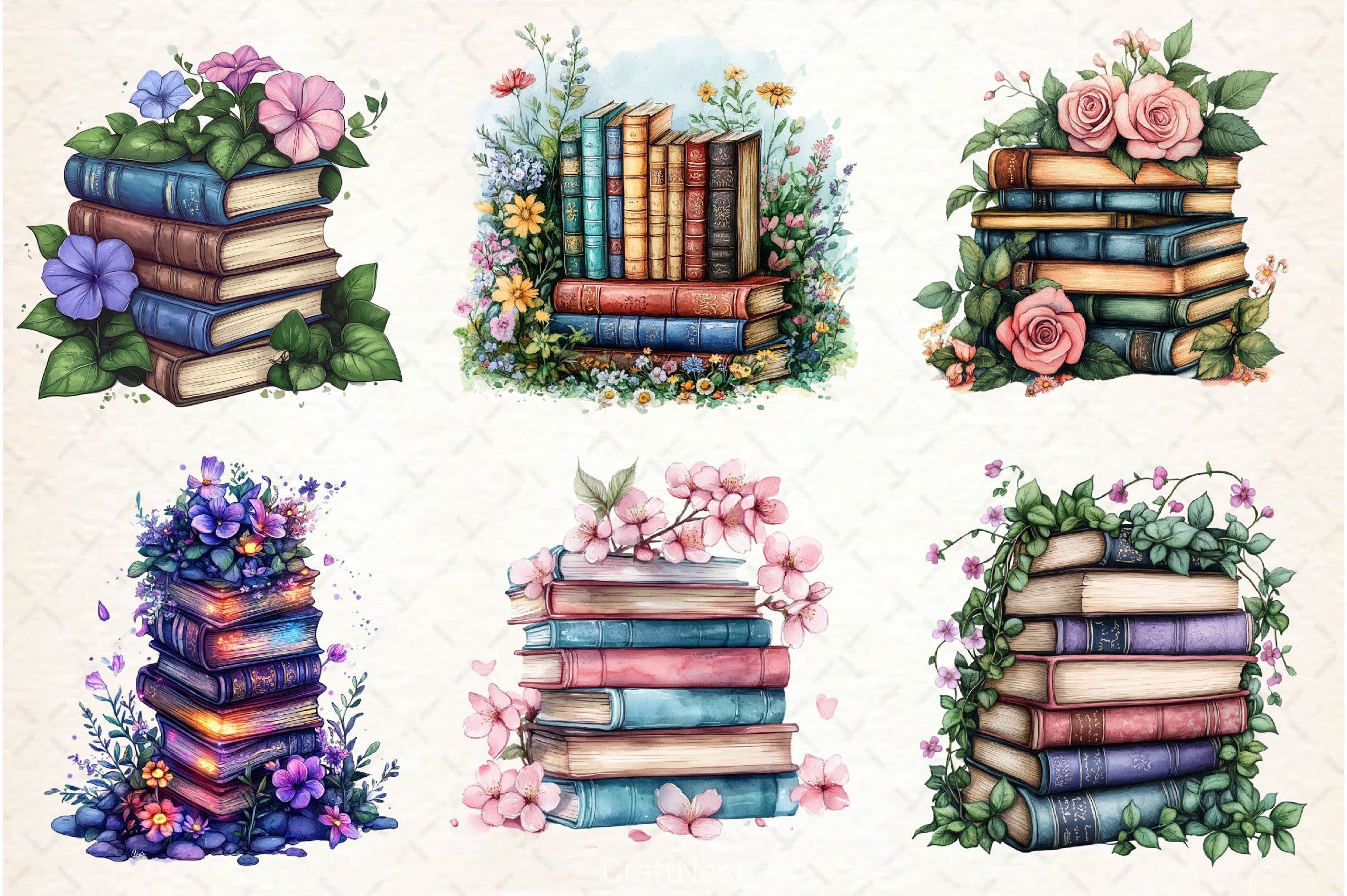 Pretty Books With Flowers Clipart Bundle 3 - CraftNest - Digital Crafting and Art