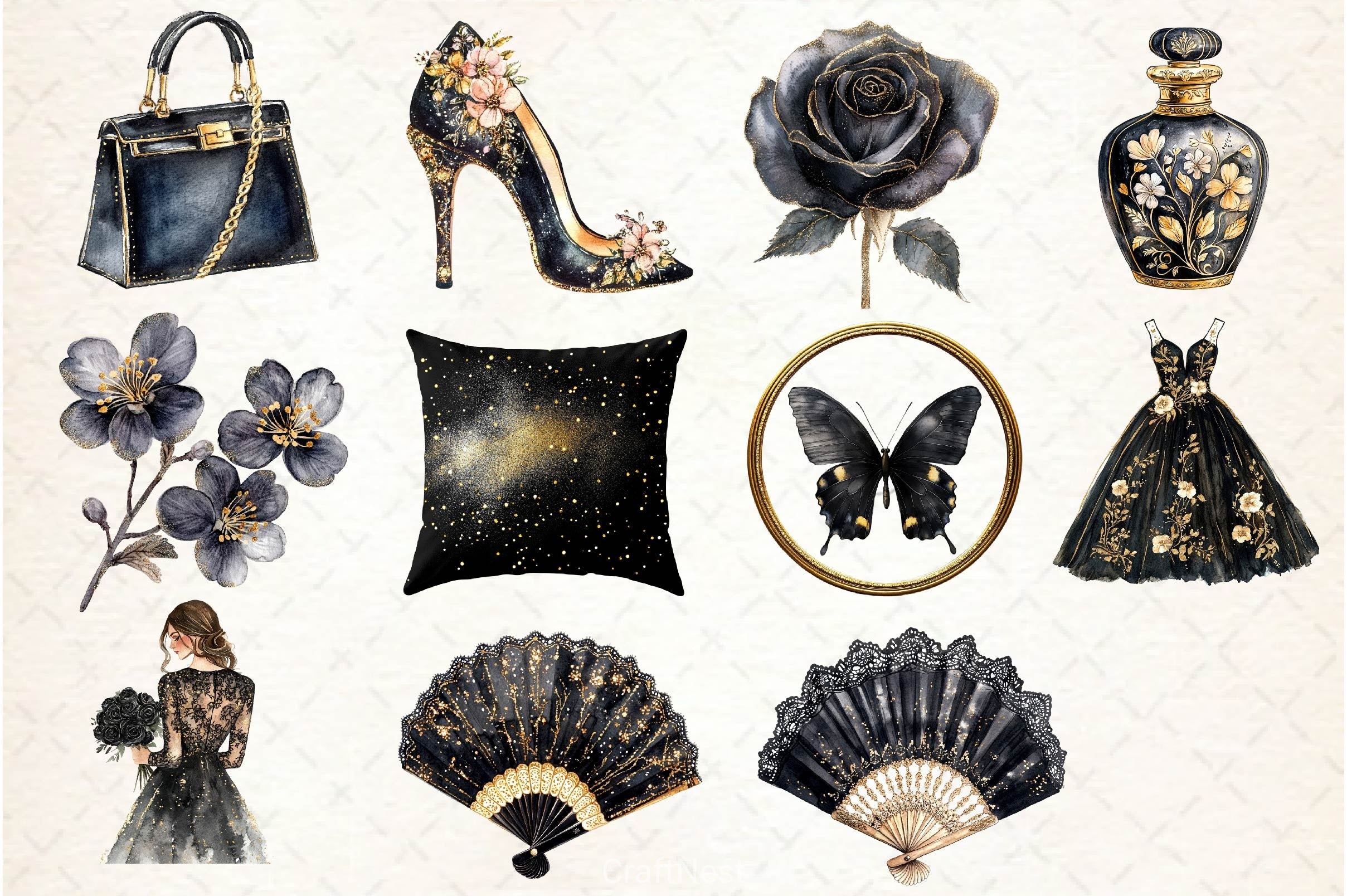 Glitter Luxury Black Spring Clipart Bundle 5 - CraftNest - Digital Crafting and Art