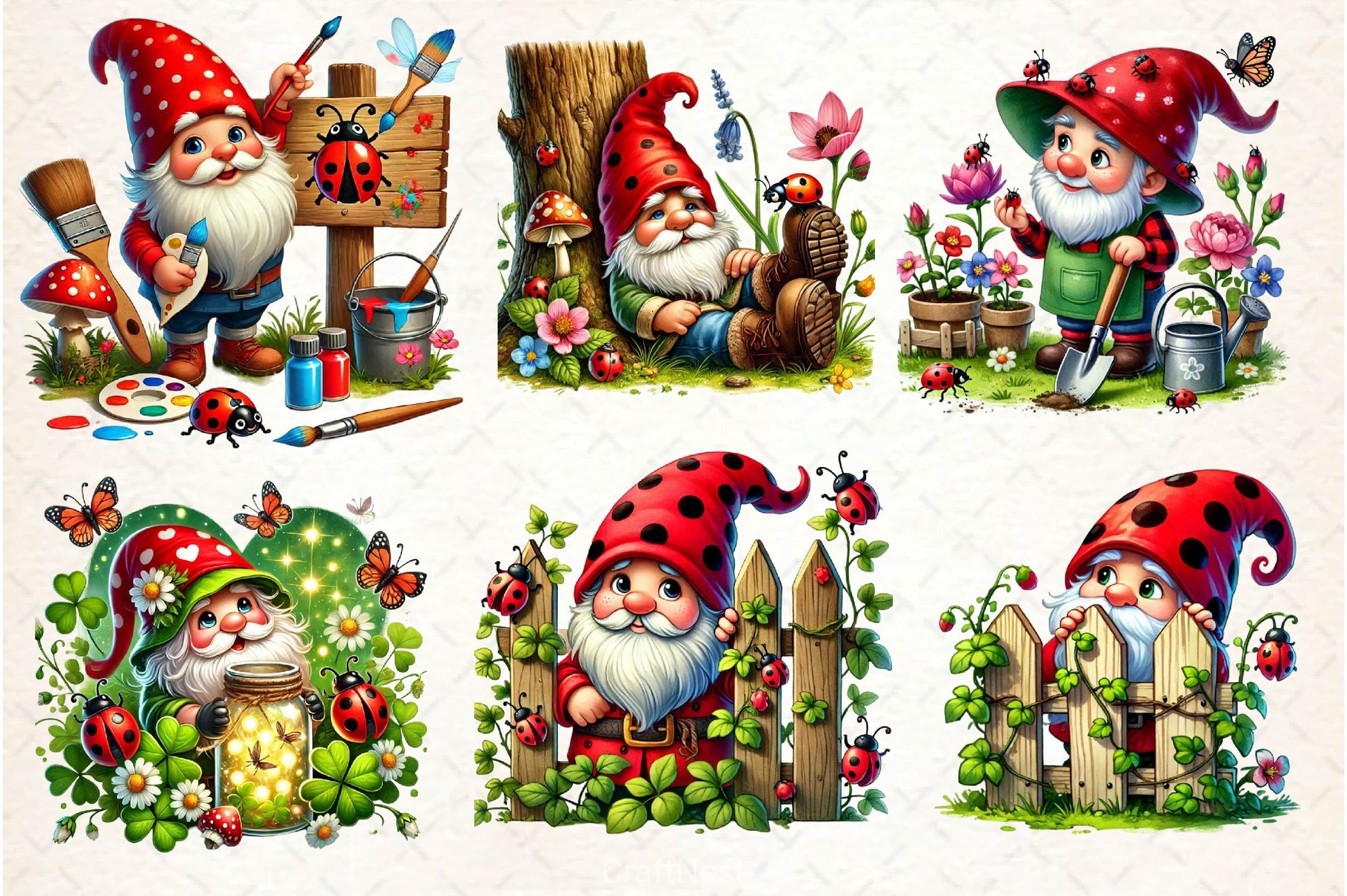 Ladybug Gnomes Clipart Bundle 2 - CraftNest - Digital Crafting and Art