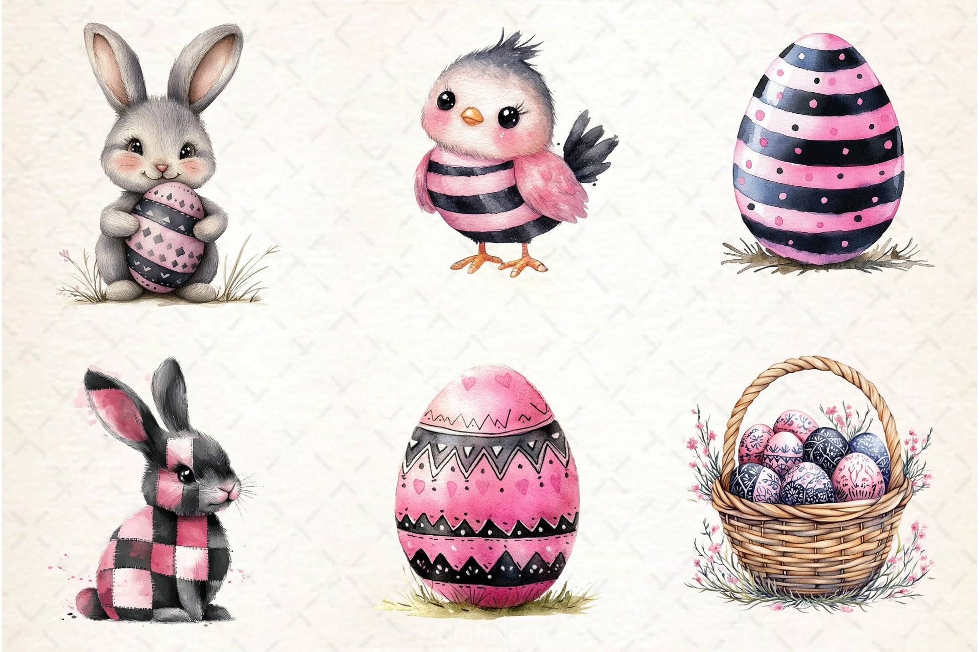 Black & Pink Easter Clipart Bundle 2 - CraftNest - Digital Crafting and Art
