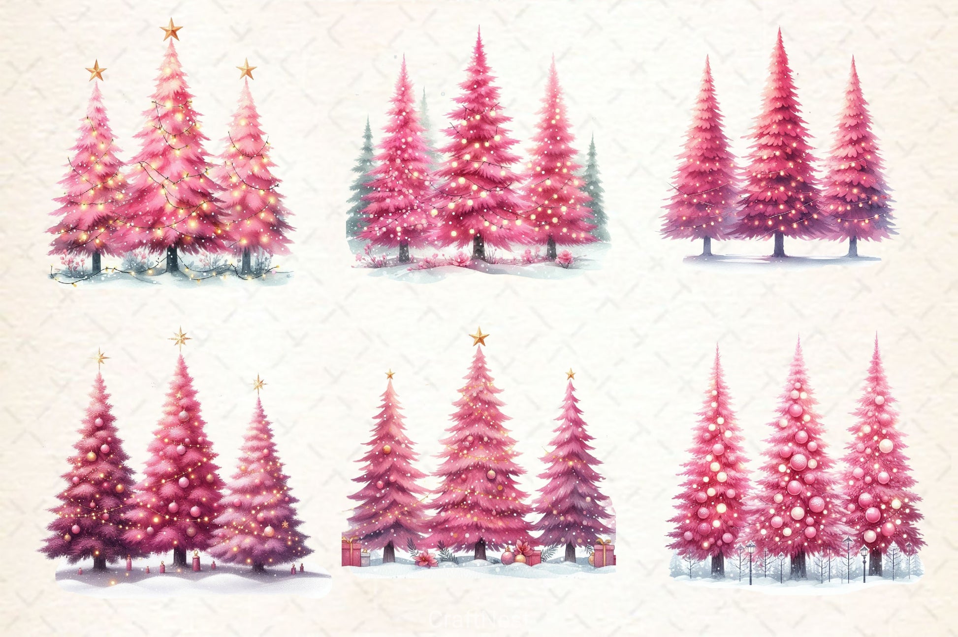 Pink Christmas Trees Clipart Bundle - CraftNest - Digital Crafting and Art