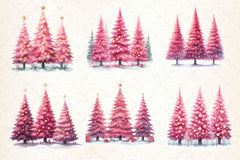 Pink Christmas Trees Clipart Bundle - CraftNest - Digital Crafting and Art