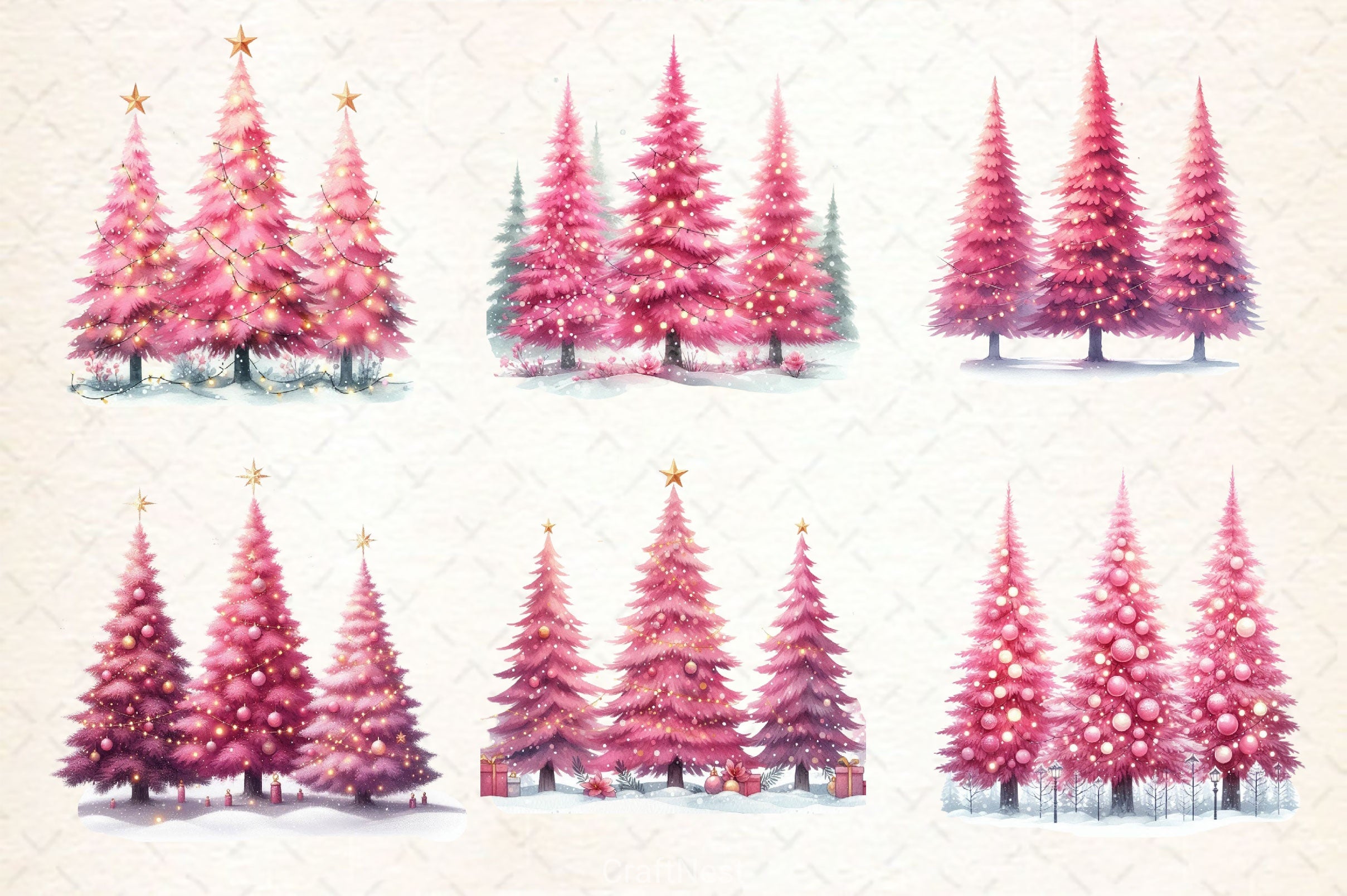 Pink Christmas Trees Clipart Bundle - CraftNest - Digital Crafting and Art