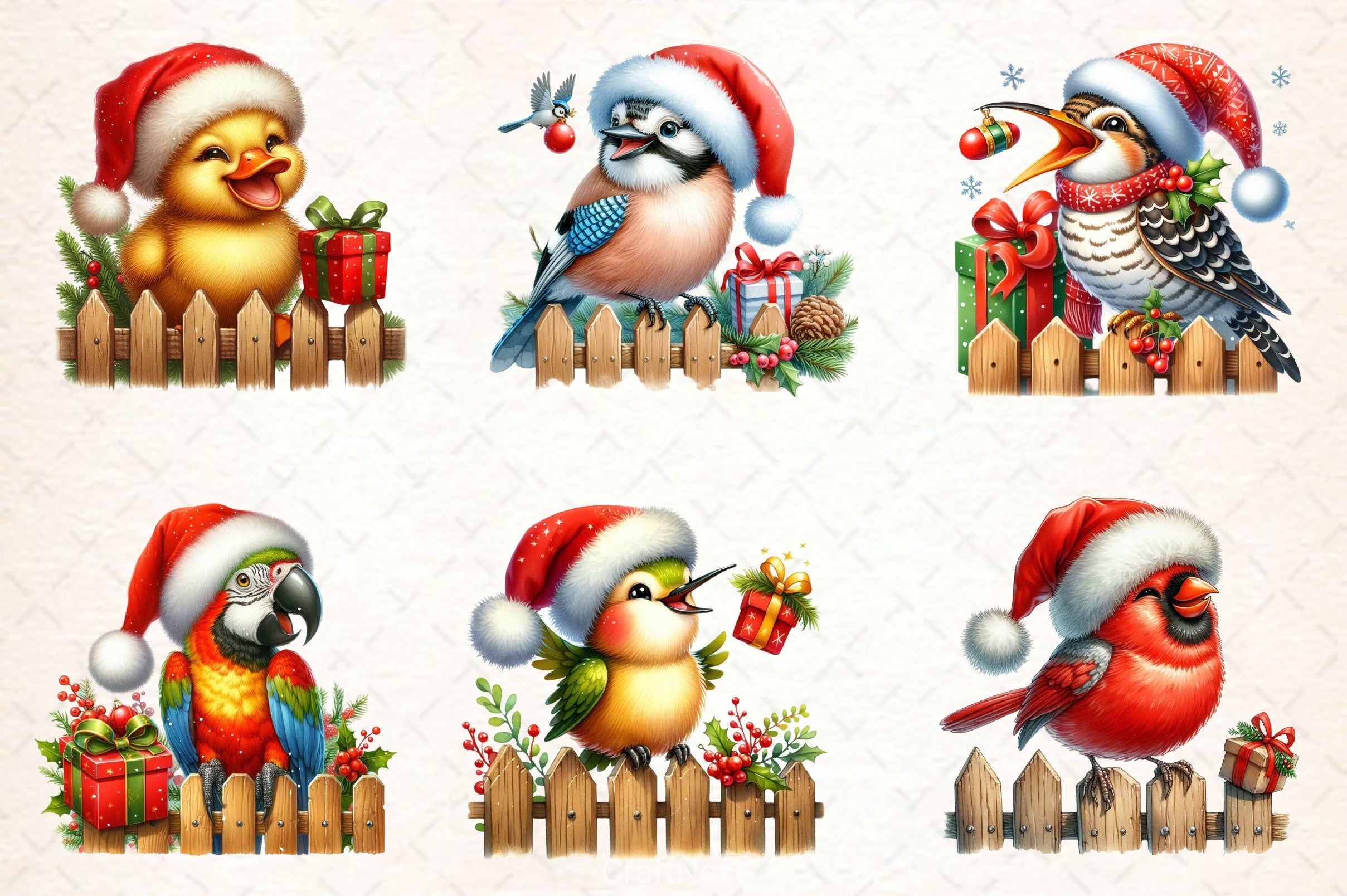 Funny Christmas Birds On Fence Clipart Bundle - CraftNest - Digital Crafting and Art