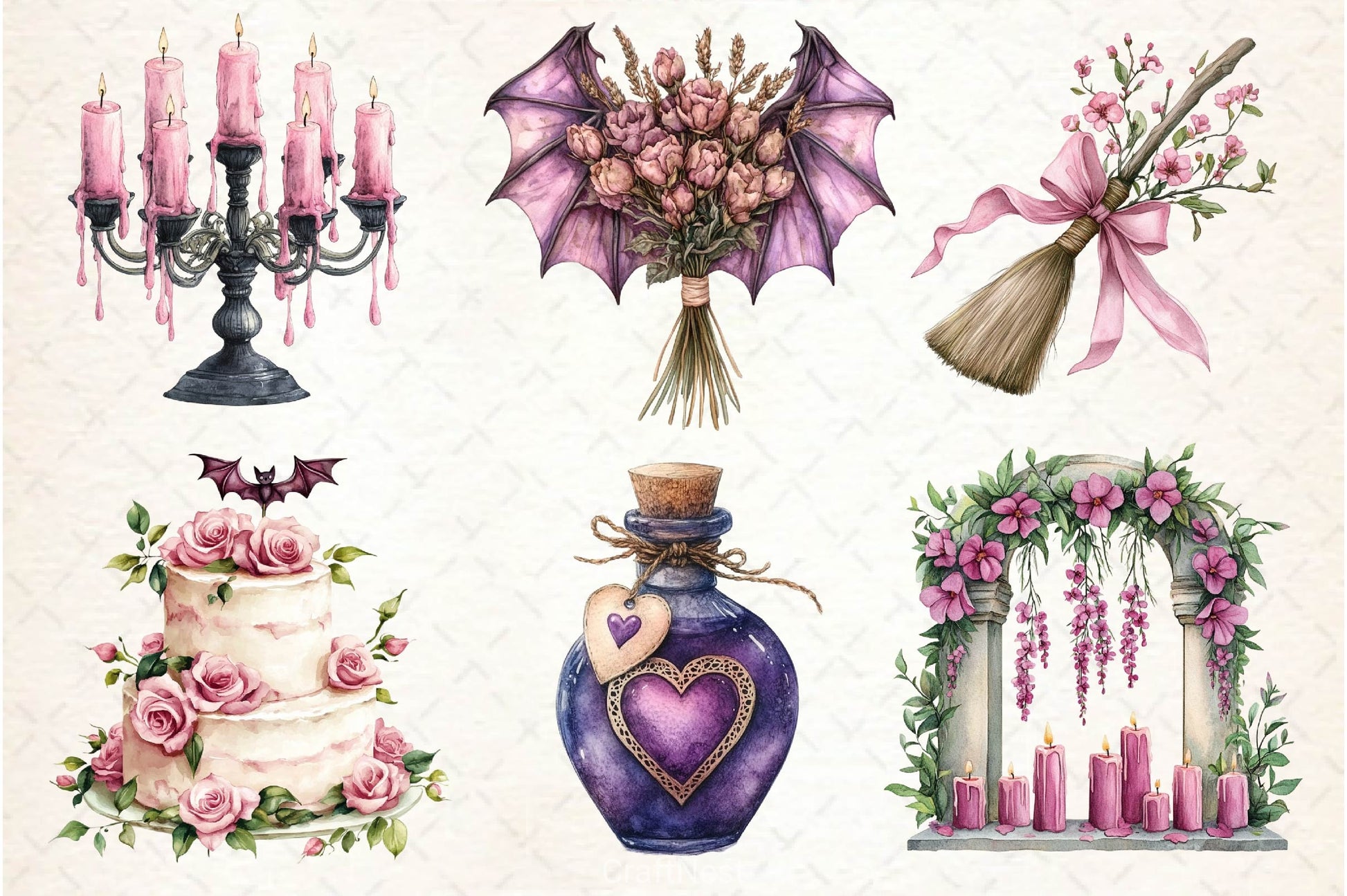 Pink Halloween Witch Wedding Clipart Bundle - CraftNest - Digital Crafting and Art
