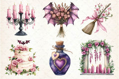 Pink Halloween Witch Wedding Clipart Bundle - CraftNest - Digital Crafting and Art