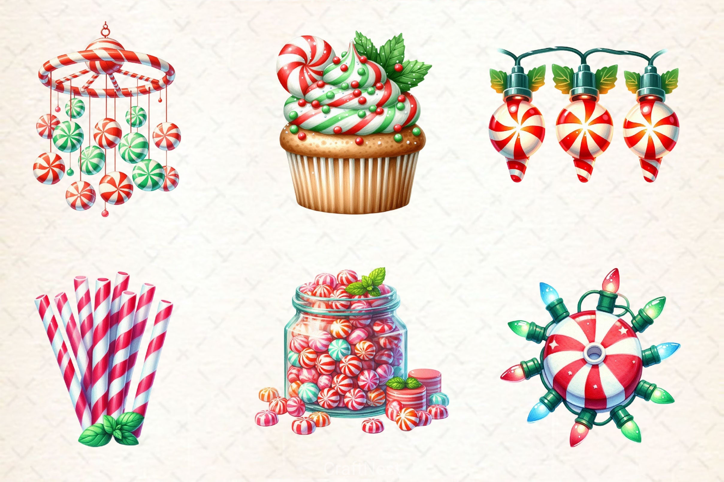Red & Green Christmas Peppermint Candy Clipart Bundle - CraftNest - Digital Crafting and Art